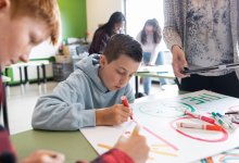 Photo of middle school student doing project in classroom